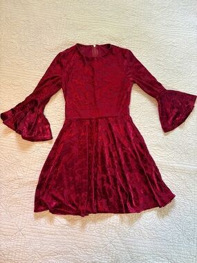 B Darlin Burgundy Burnout Velvet Lace Party Dress